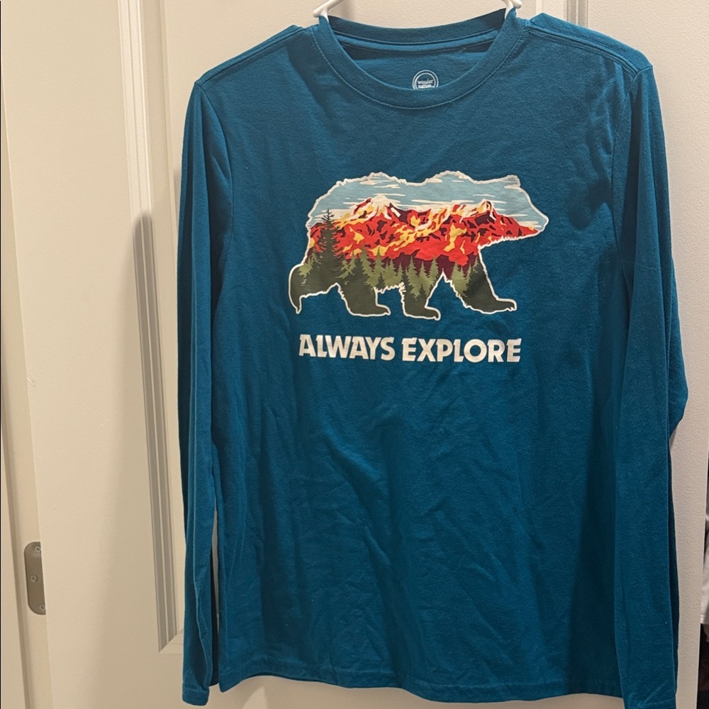 Wonder Nation Teal Bear Graphic Long Sleeve